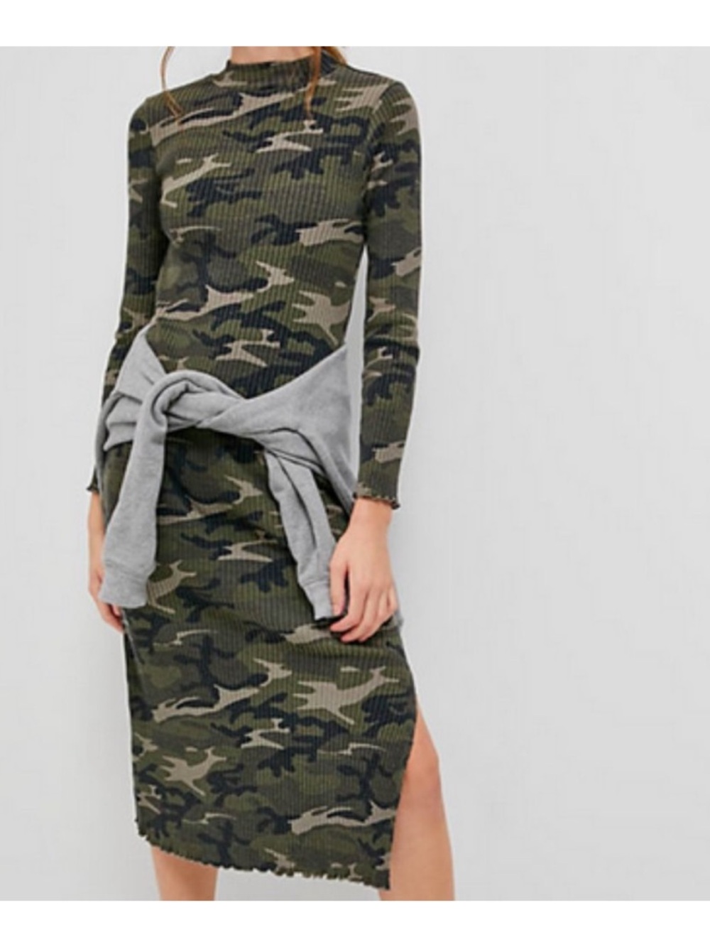 Anthropologie Olive & Khaki Camo Ribbed Midi Dress T.LA
